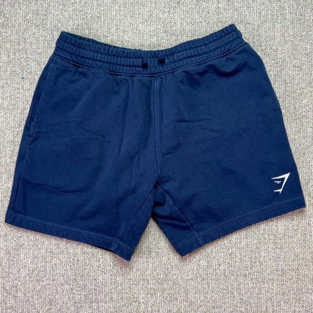 Gymshark Mens Sweat Shorts Medium Navy Blue Cotton Blend Athletic Gym Casual